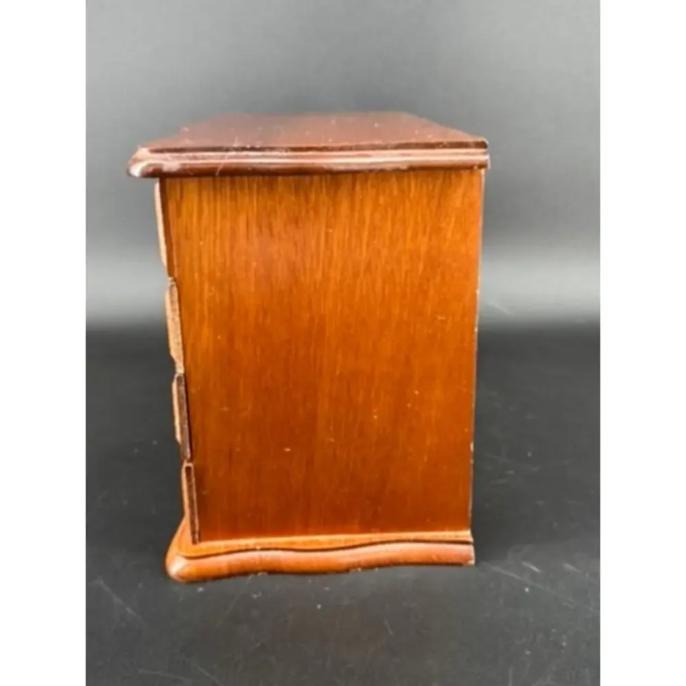 Vintage 1970s Centurion Wooden Musical Jewelry Box 3 Drawer Mirror Organizer